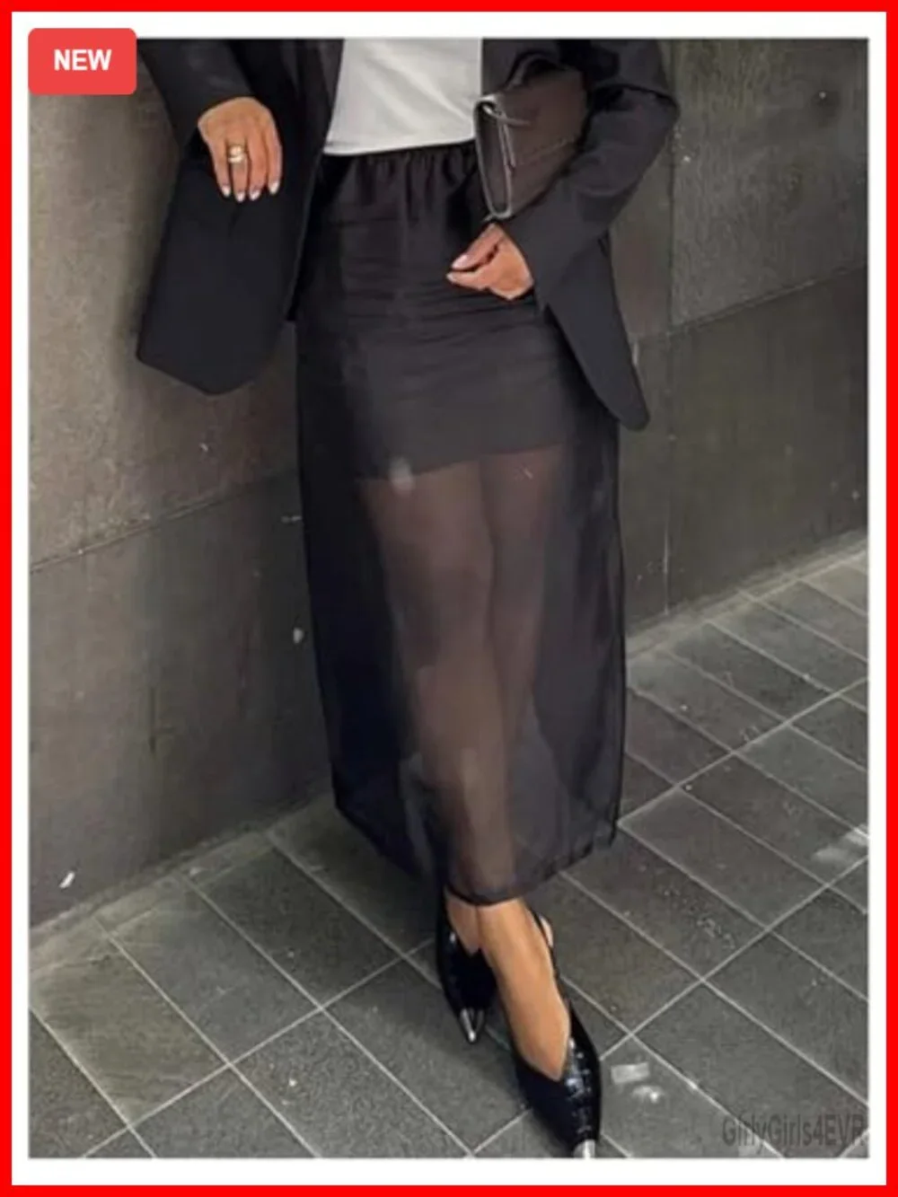 Sheer Mesh Maxi Skirt High Waist Tiered A-Line Business Casual
